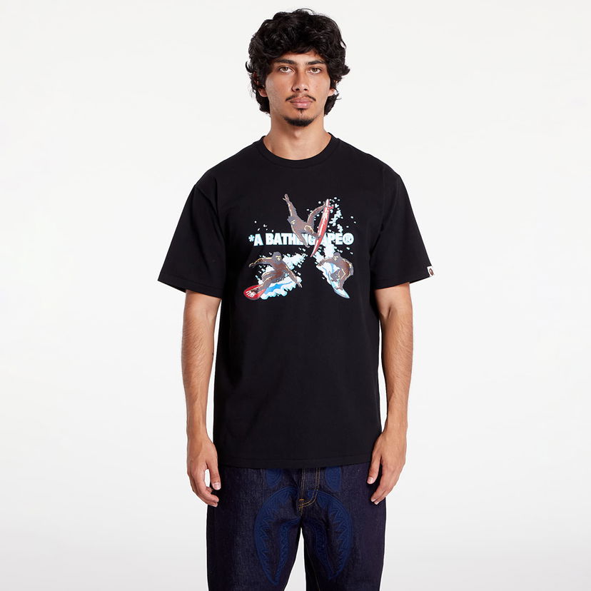 Majica kratkih rukava BAPE A BATHING APE Surfing Apes Tee Black Crna | 001TEK701002F BLK