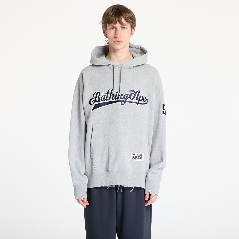 Dukserice BAPE A BATHING APE Baseball Logo Relaxed Fit Pullover Hoodie Siva | 001PPL301004MGRA