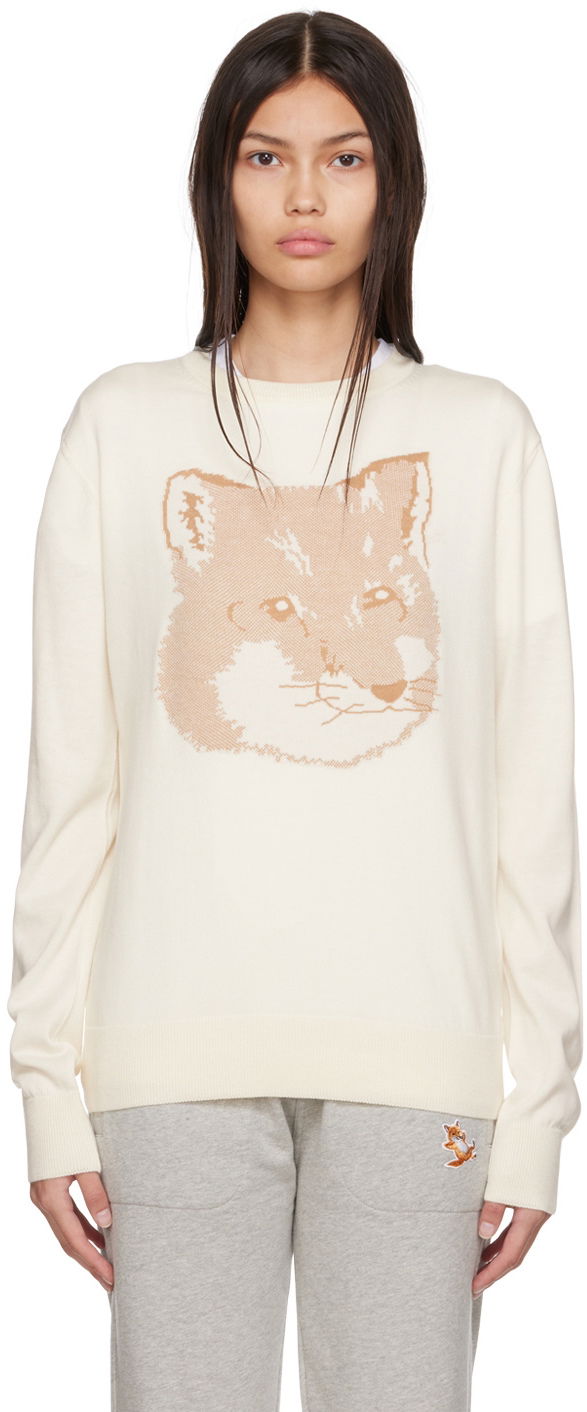 Džemper MAISON KITSUNÉ Maison Kitsuné Fox Head Knit Sweater Bijela | IU00527KT1058