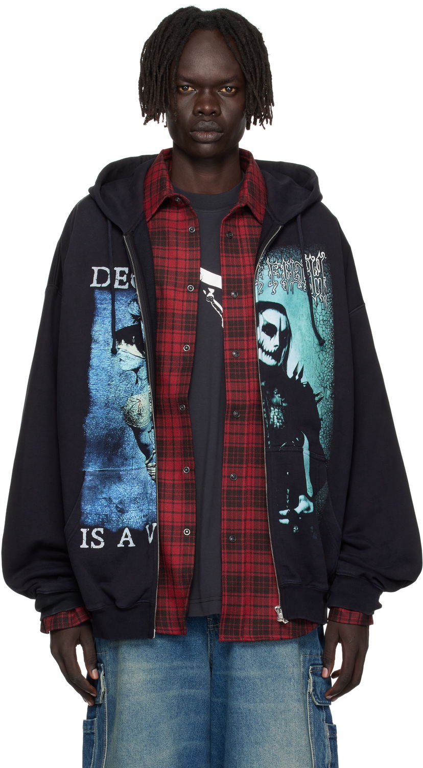Dukserice VETEMENTS Vetements Cradle of Filth Cut-Up Oversized Zip-Up Hoodie Crna | UCF76ZU950BB