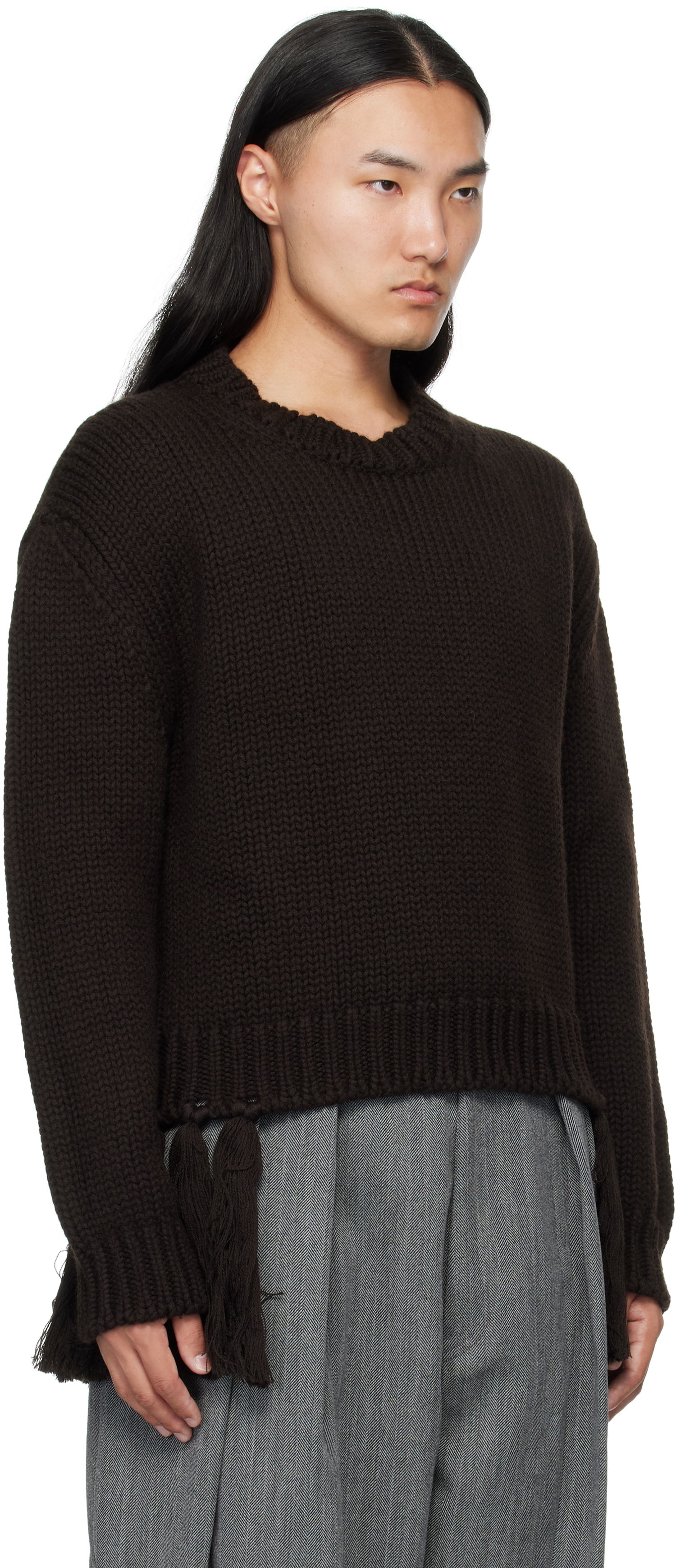 Džemper HED MAYNER Hed Mayner Knit Crewneck Sweater with Tassels Smeđa | HMMB75099A-HB619, 1