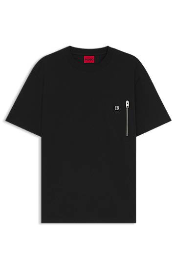 Majica kratkih rukava BOSS HUGO Interlock Cotton T-Shirt with Zip Pocket Crna | 50542566