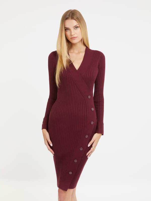 Haljina GUESS Bodycon Midi Sweater Dress Tamnocrvena | W3BK39Z2V42