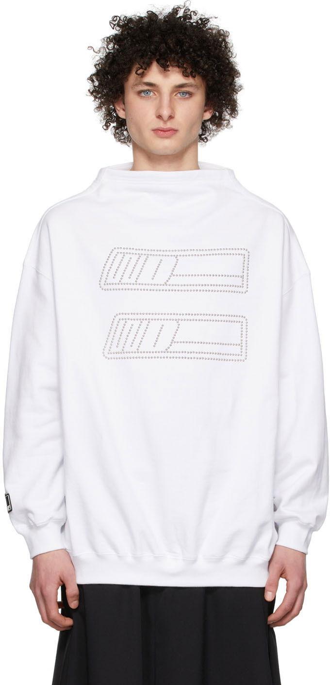 Dukserice We11done Rhinestone Embroidered Sweatshirt Bijela | WD-TS1-22-538-U-WH