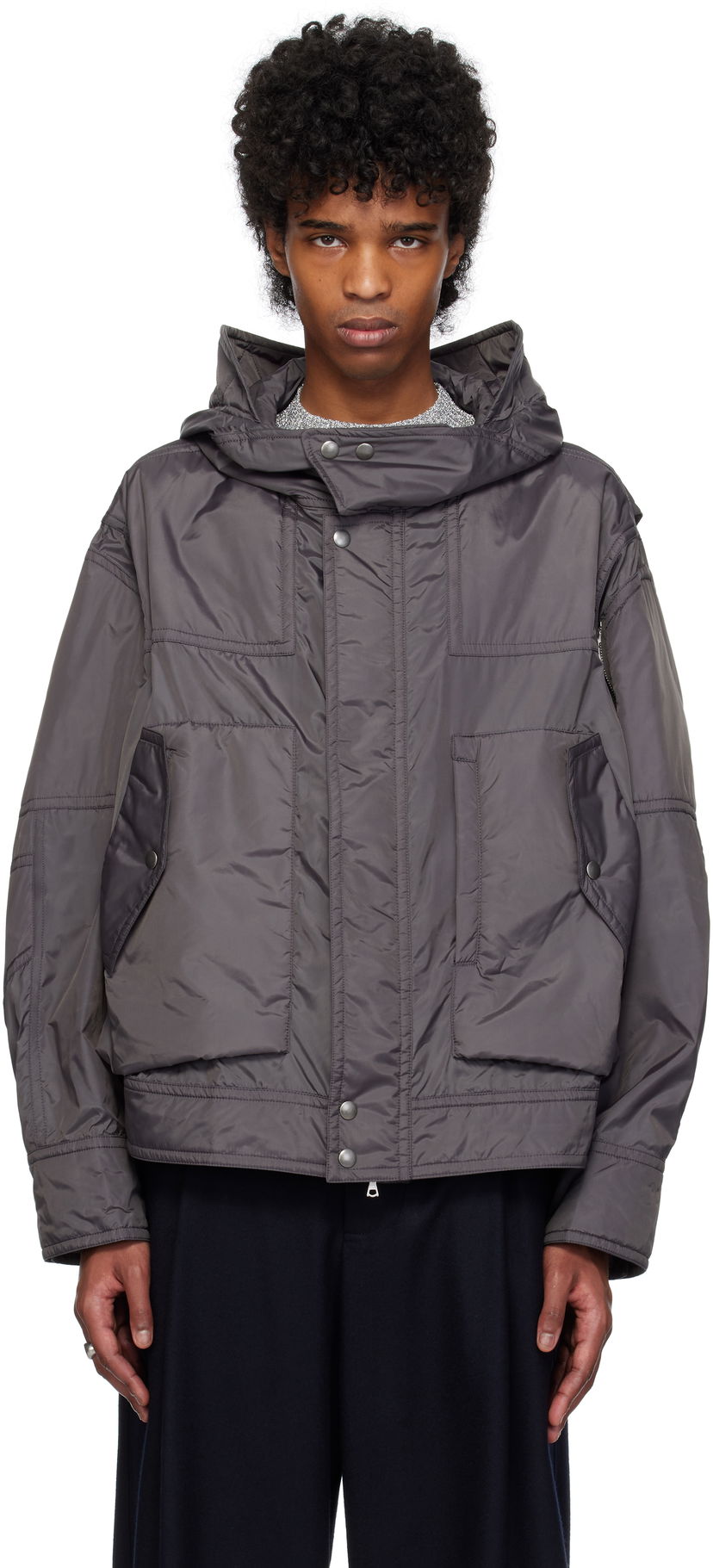 Parka Dries Van Noten Dries Van Noten Satin Hooded Jacket Siva | 251-020517-1276