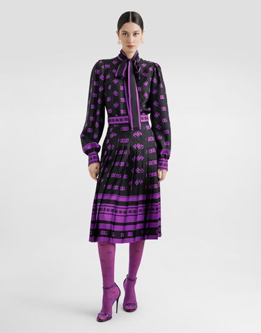 Suknja Dolce & Gabbana Dolce & Gabbana DG Logo Print Long Pleated Skirt Crna | F4C2GTHI1Z7HN9BP, 3