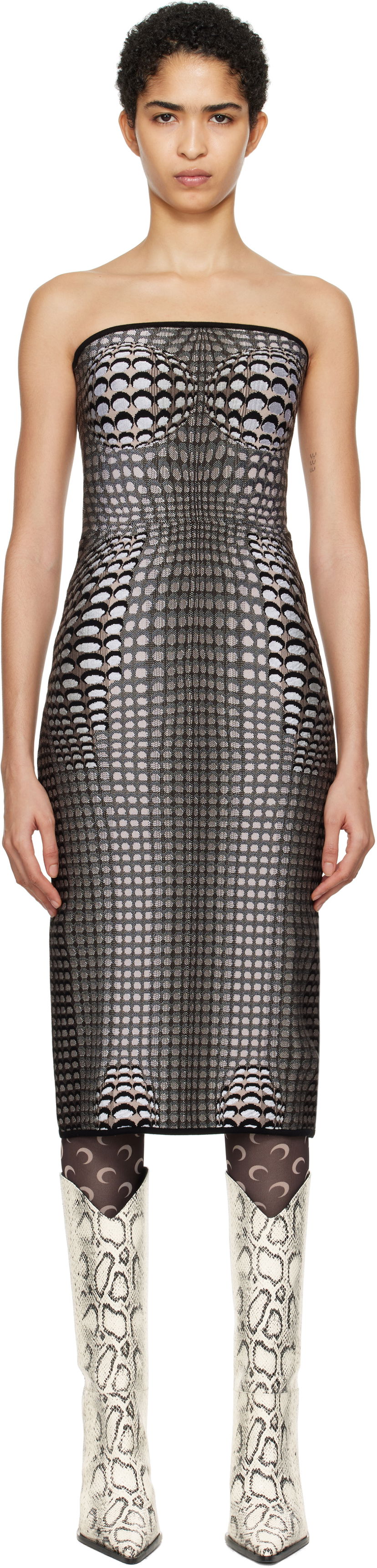 Haljina Marine Serre Moon Skin Jacquard Knit Midi Tube Dress Crna | WDR277A