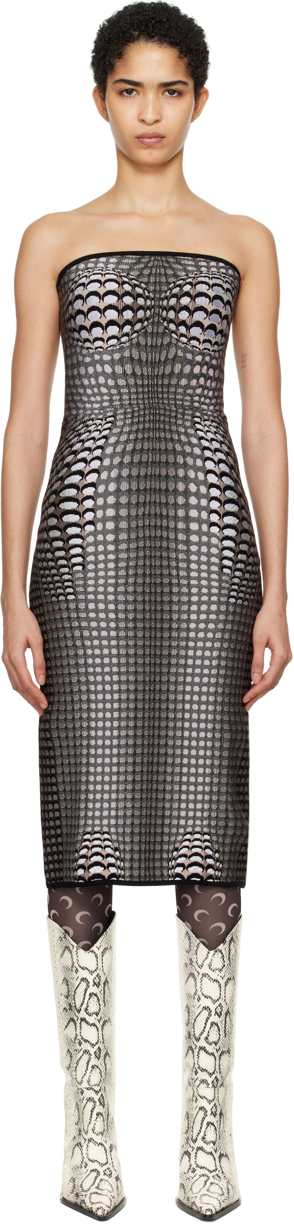 Haljina Marine Serre Moon Skin Jacquard Knit Midi Tube Dress Crna | WDR277A, 0