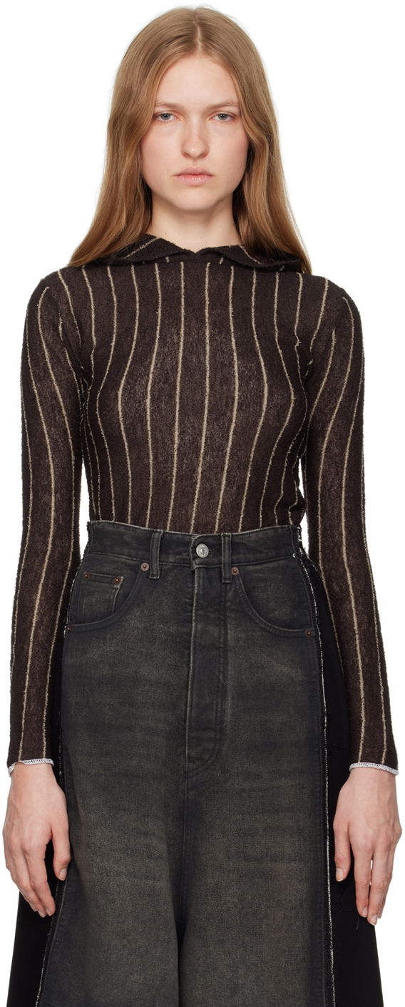 Dukserice Maison Margiela Pinstripes Underpinning Hoodie Smeđa | S62HA0090 M13077