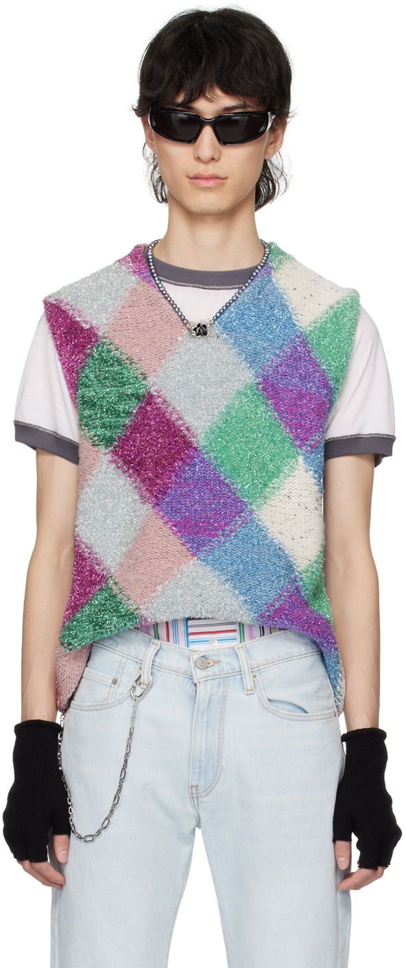 Džemper ERL ERL Argyle Knit Vest Ljubičasta | ERL08N002