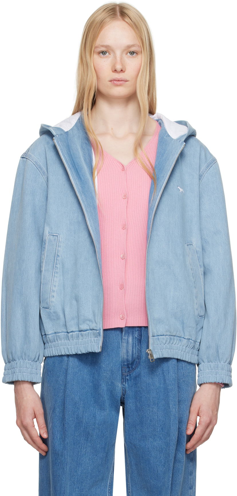 Jakna MAISON KITSUNÉ Maison Kitsuné Zipped Hooded Denim Jacket Plava | OW02103WD4010