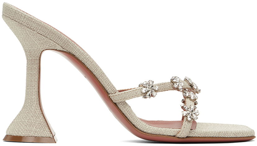 Dodaci Amina Muaddi Amina Muaddi Lily 95 Heeled Sandals Bež | LILY SLIPPER 95 CL CANVAS