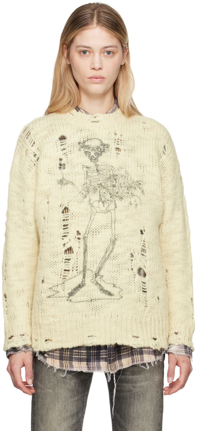 Džemper R13 R13 Distressed Skeleton Graphic Sweater Bež | R13WY089-Y142B