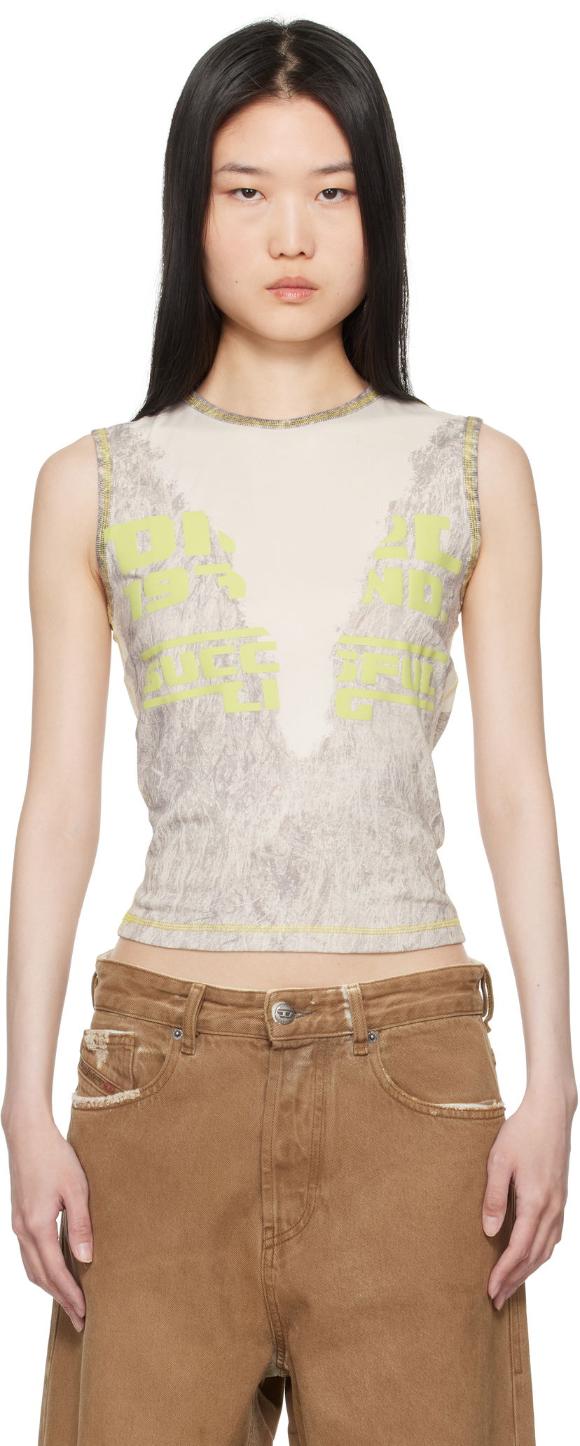 Majica bez rukava Diesel Graphic Print Slim Fit Tank Top Bež | A17083 0CPAA