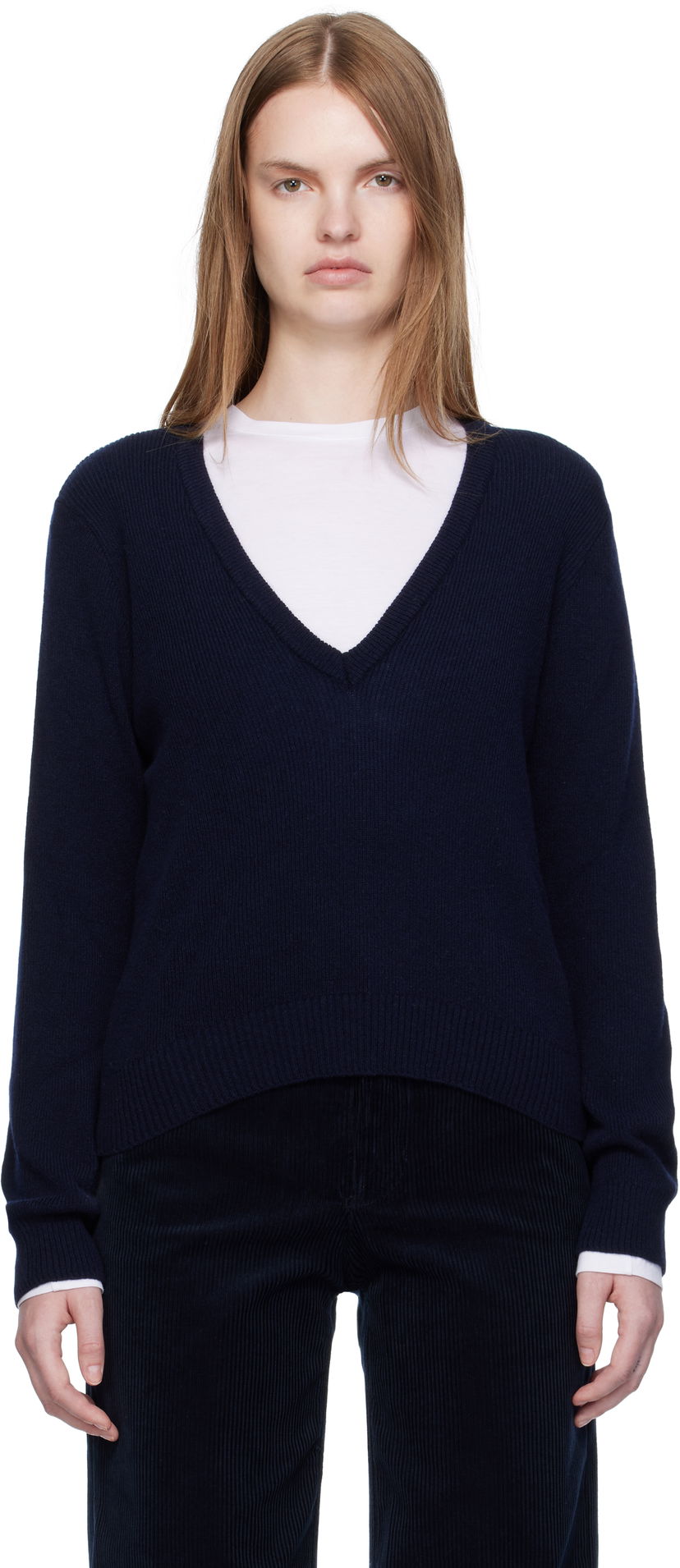 Džemper A.P.C. A.P.C. Anae V-Neck Sweater Tamnoplava | WOASA-F23429