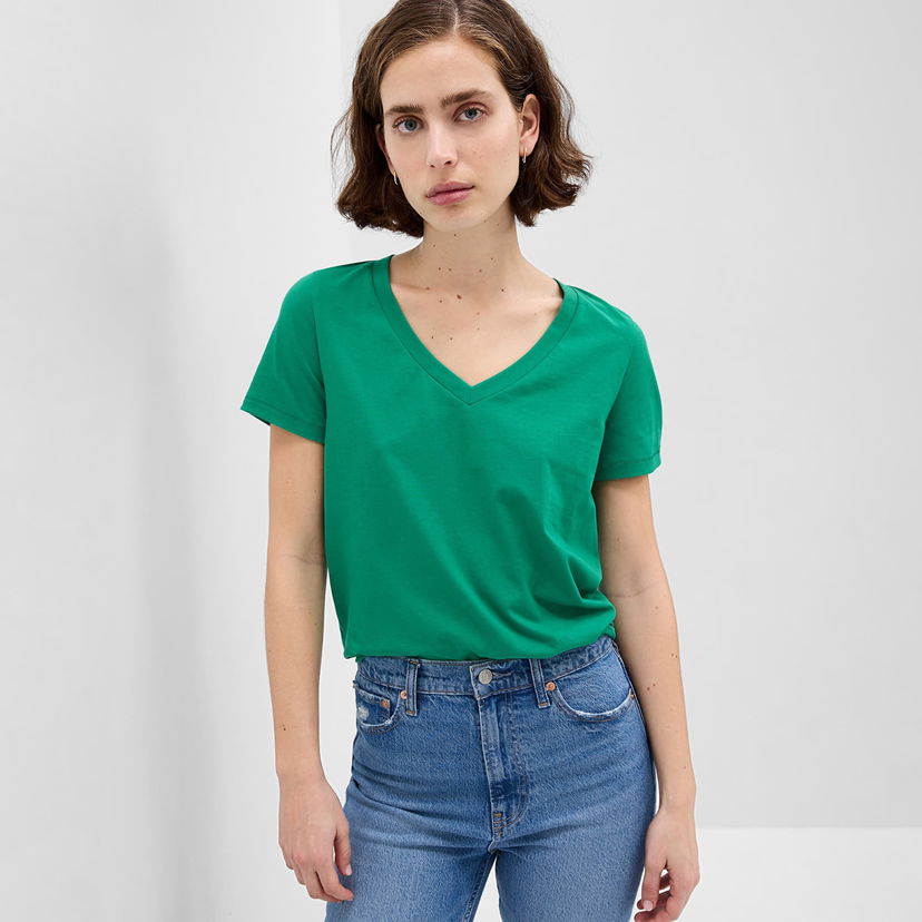 Majica kratkih rukava GAP T-Shirt Basic V-Neck Tee Lovely Emerald Zelena | 740140-50