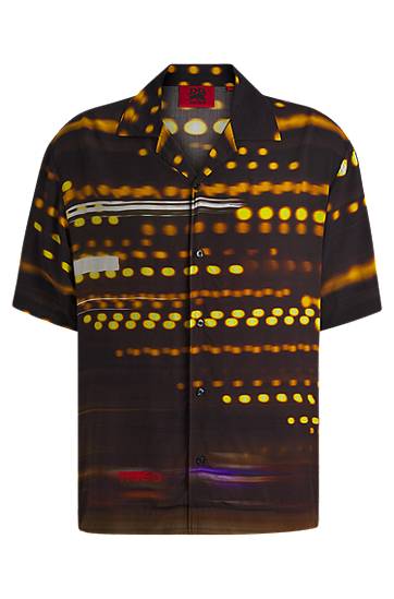 Košulja BOSS HUGO x RB Oversized-Fit Racing-Print Shirt Crna | 50543031