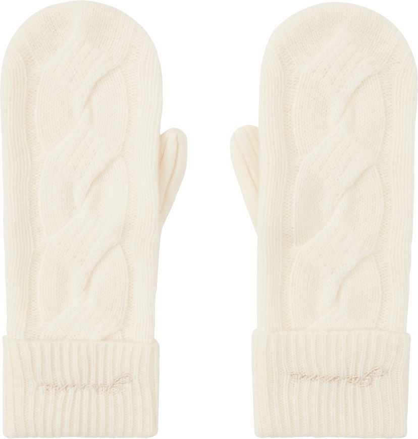 Rukavice GANNI GANNI Cable Knit Cashmere Blend Mittens Bijela | A6491