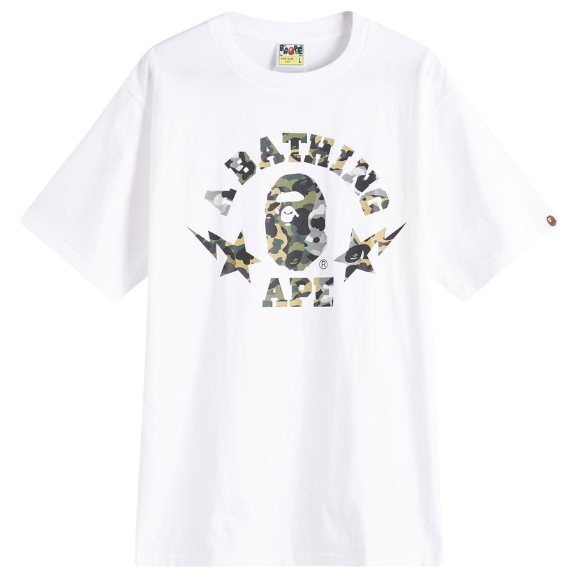 Majica kratkih rukava BAPE 1St Camo Crazy Sta College T-Shirt, Size Large Bijela | 001TEL301016M-WHT