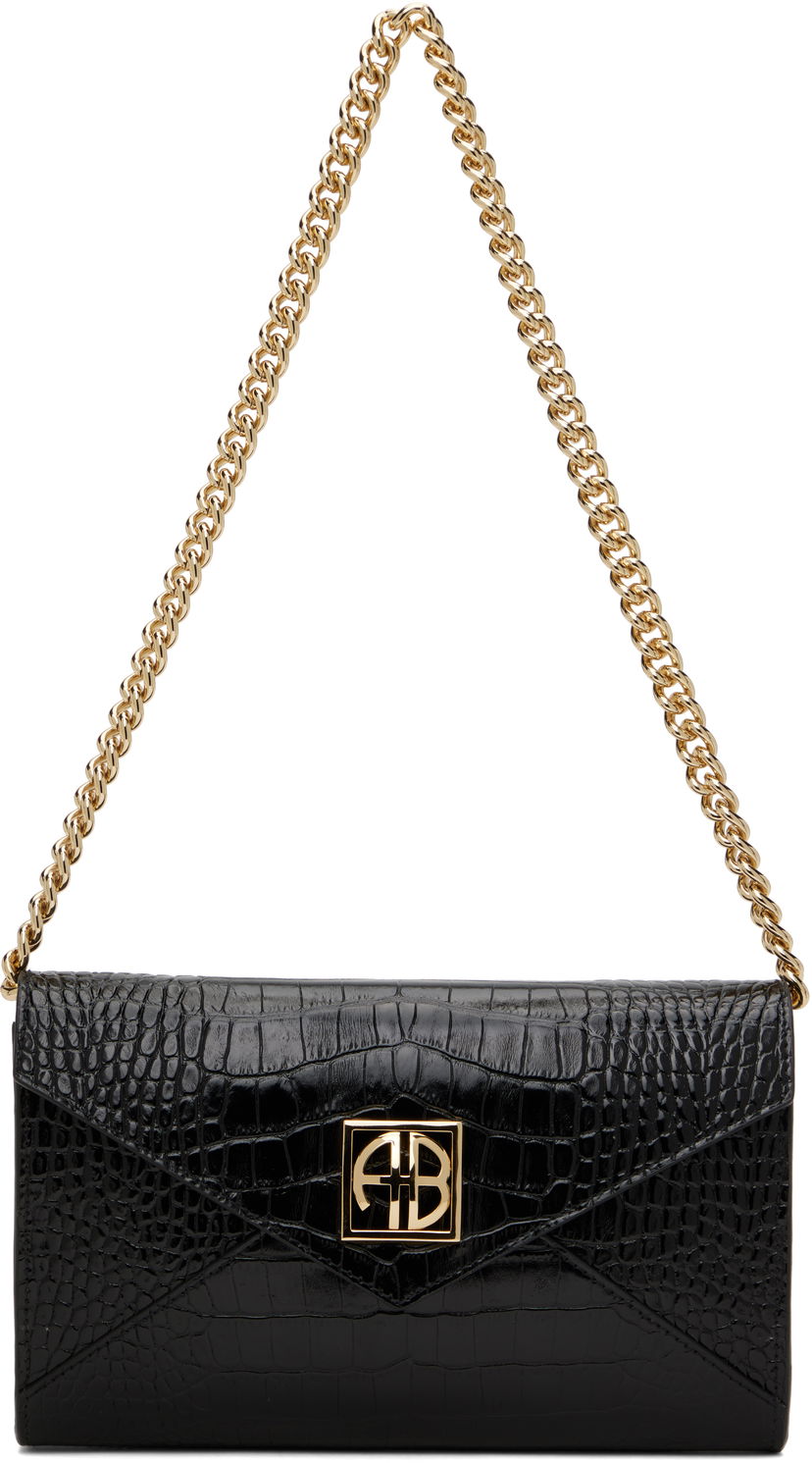 Novčanik Anine Bing ANINE BING Small Elly Croc-Embossed Clutch Bag Crna | A-13-10469-BLK1