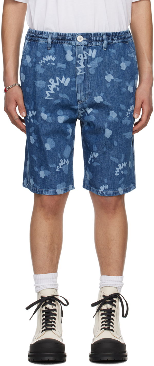 Kratke hlače Marni Printed Denim Shorts Plava | PUJU0070I0 USCW08