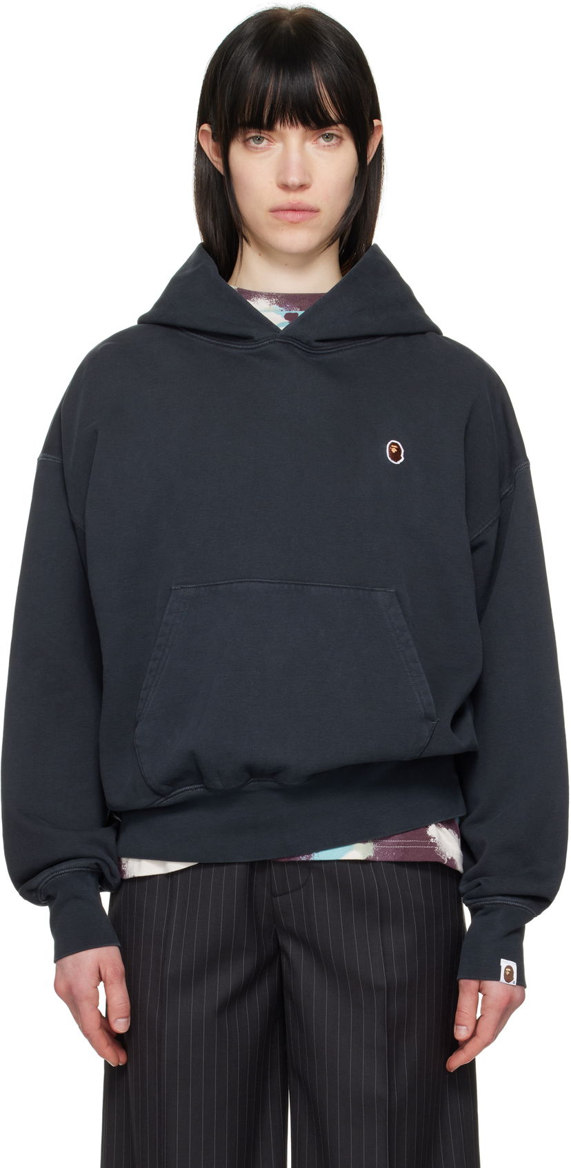 Dukserice BAPE A Bathing Ape One Point Pigment Dyed Oversized Hoodie Tamnoplava | 001PPL302004L