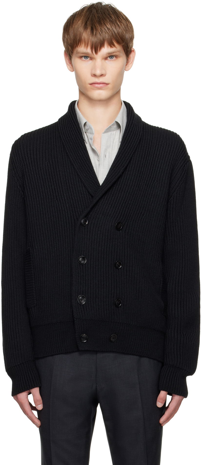 Džemper Tom Ford TOM FORD Wool Silk Shawl Collar Cardigan Crna | KLL012-YMW094