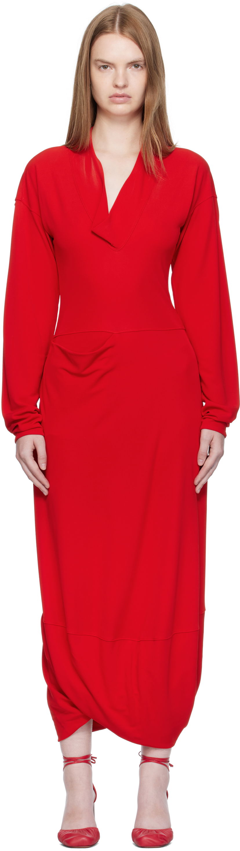 Haljina LEMAIRE LEMAIRE V Neck Maxi Dress Crvena | DR1127 LJ1040