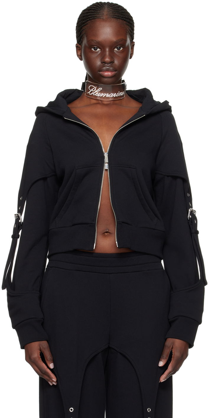 Dukserice Blumarine Blumarine Cinch Sleeve Cropped Hoodie Crna | P422F021A