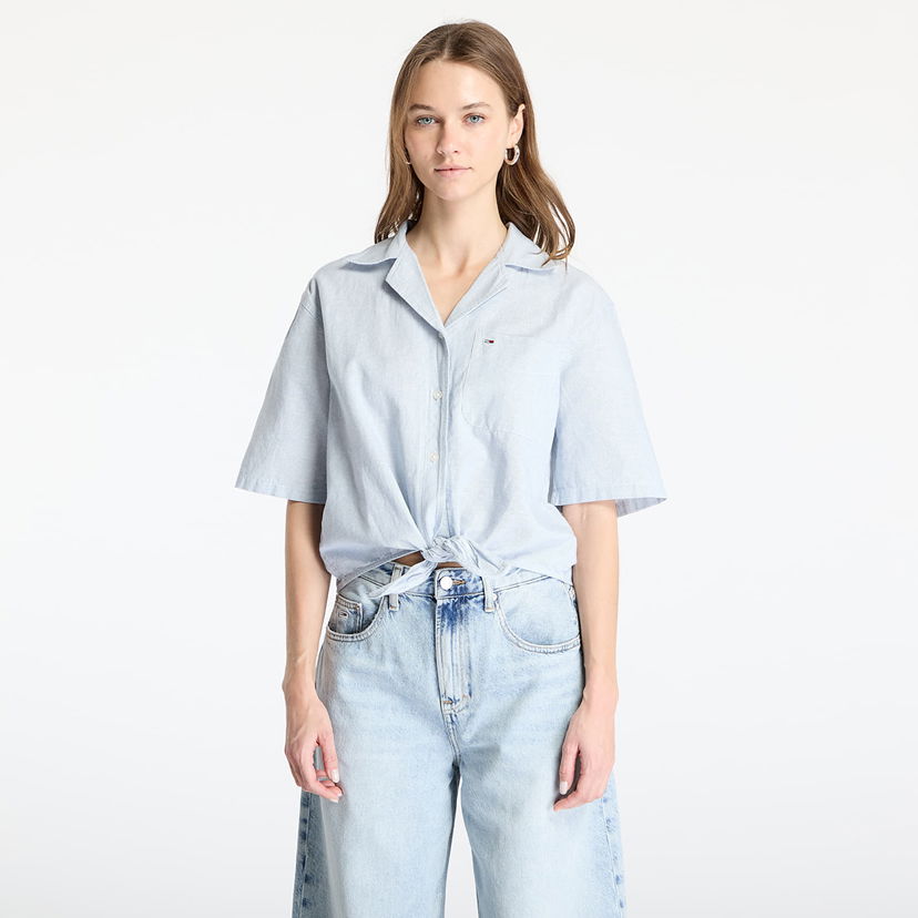 Košulja Tommy Hilfiger Tommy Jeans Women's Cropped Linen Short Sleeve Shirt Plava | DW0DW20286 0A8