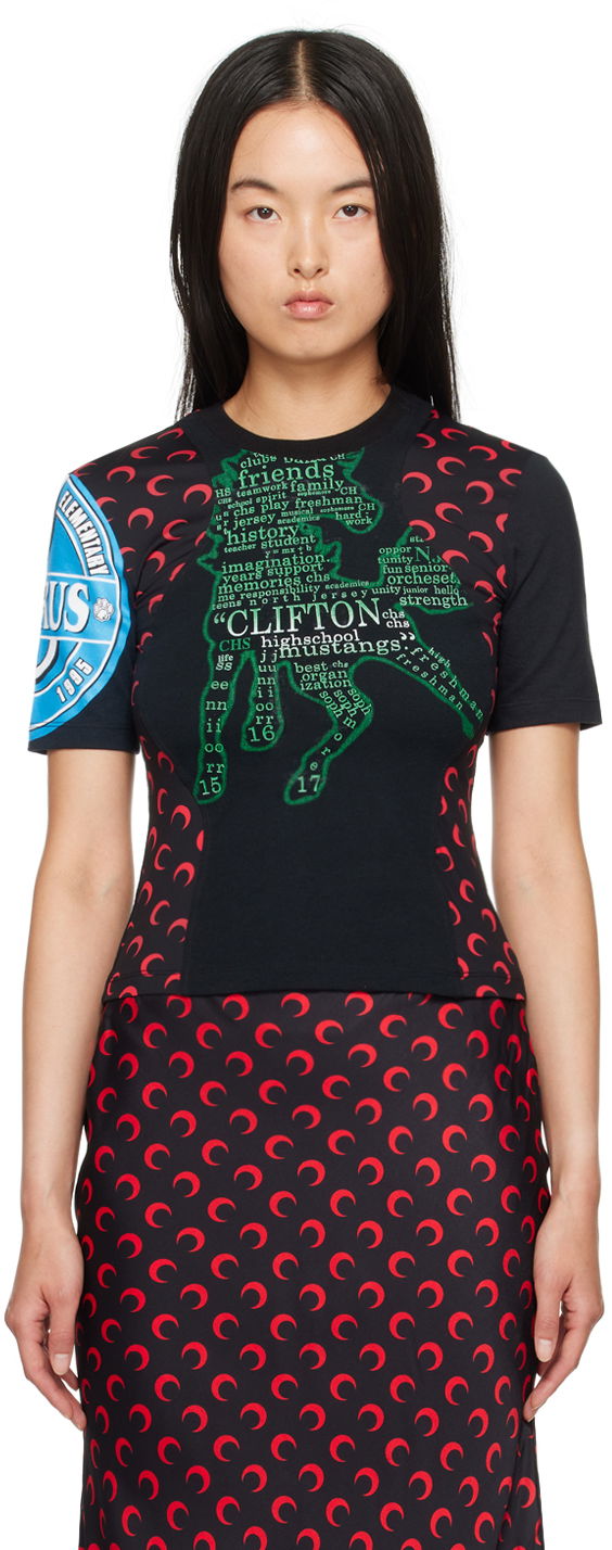 Majica kratkih rukava Marine Serre Black Regenerated Graphic Baby T-Shirt Crna | WTT001A