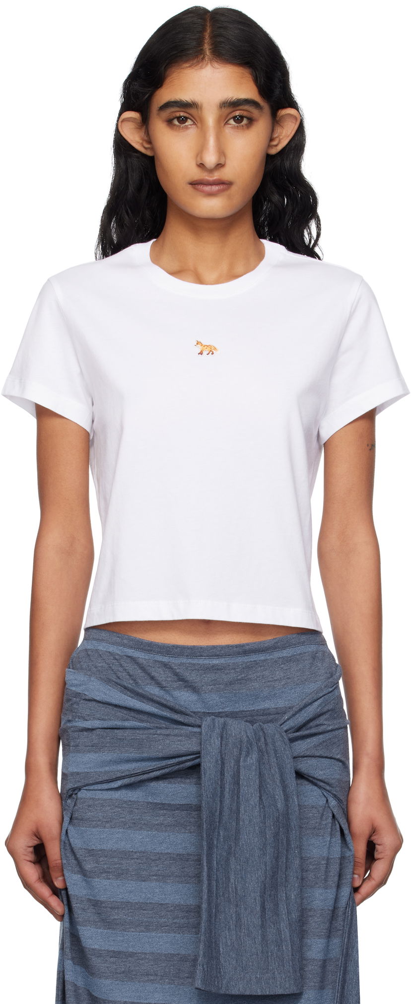 Crop top MAISON KITSUNÉ Maison Kitsuné Baby Fox Cropped T-Shirt Bijela | PW00111KJ7026