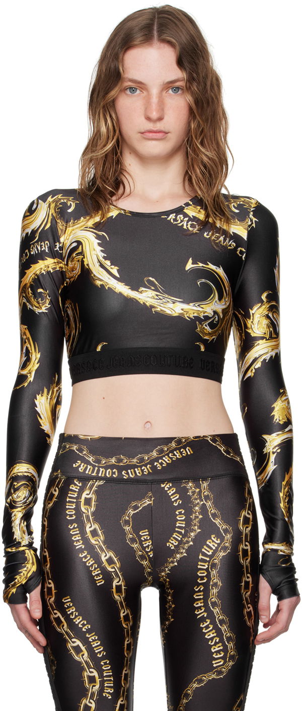Majica kratkih rukava Versace Jeans Couture Black & Gold Chromo Couture Long Sleeve T-Shirt Crna | E77HAH218_EJS360