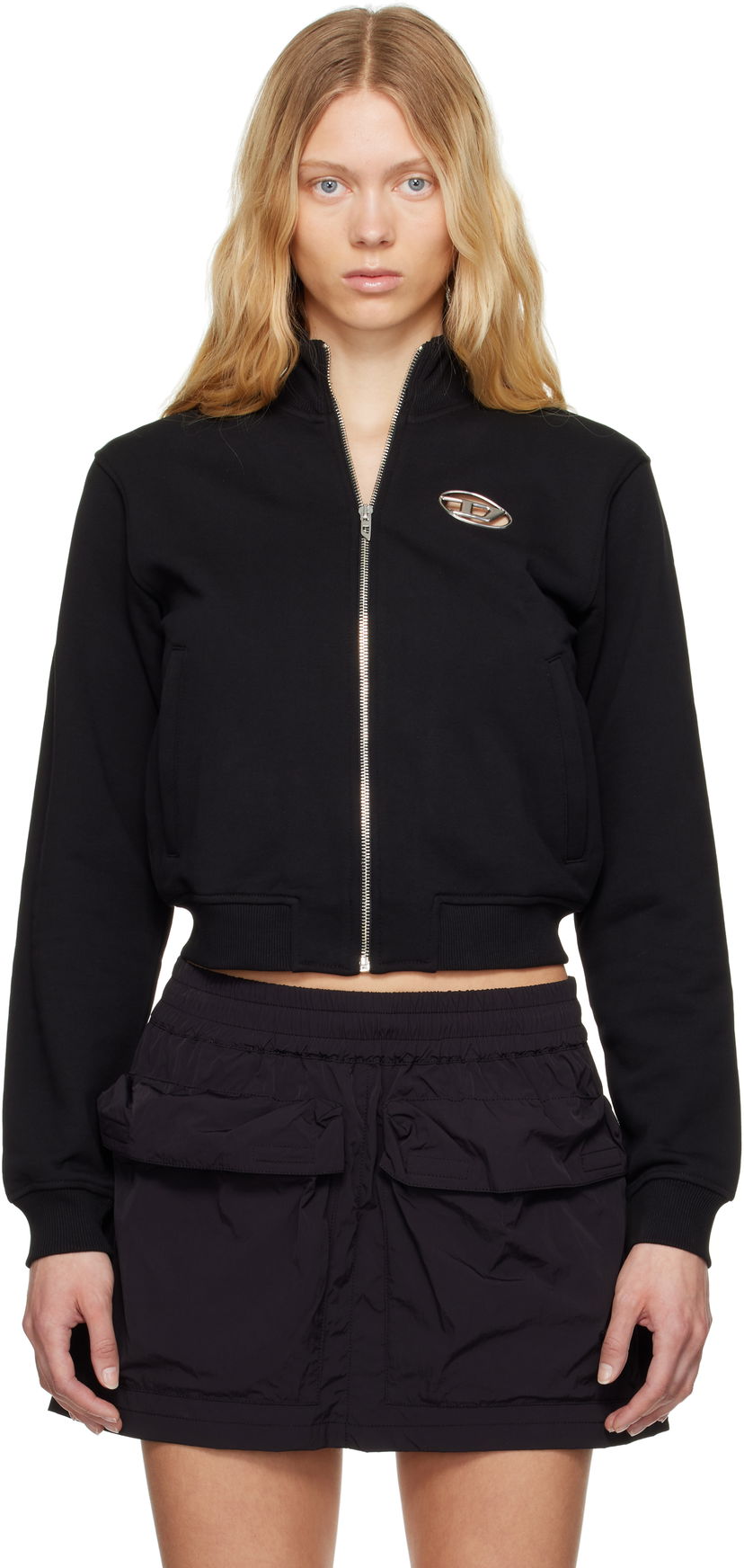 Dukserice Diesel Diesel F-Flacin Cropped Track Jacket Crna | A16842 0BMBJ