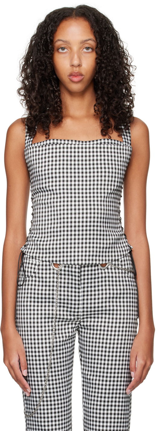 Majica bez rukava Miaou Miaou Vallois Gingham Corset Top Crna | 7061GINOND