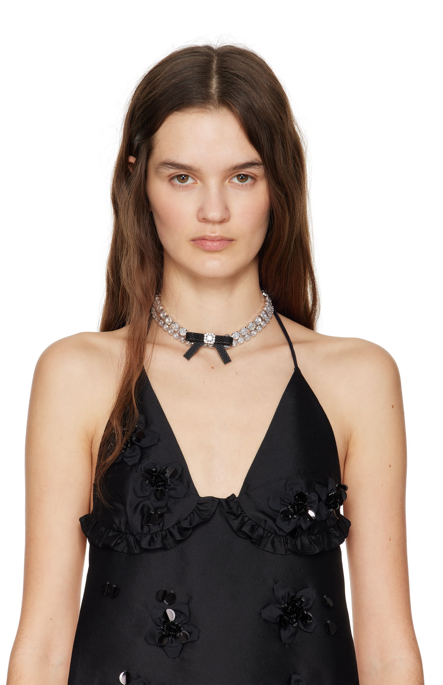 Ogrlica SHUSHU/TONG SHUSHU/TONG YVMIN Edition Rubber Bow Gemstone Choker Metalik | 21375BLK00NN, 1