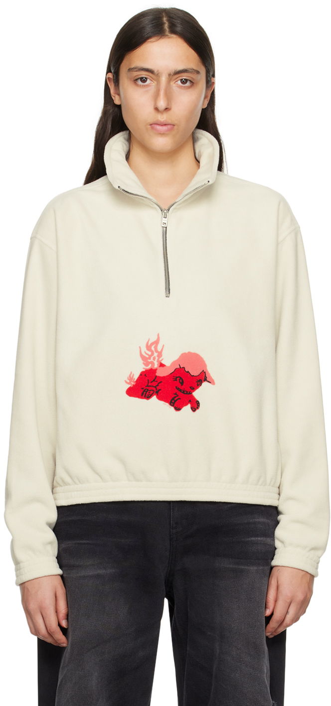 Dukserice We11done Pony Fleece Half-Zip Sweatshirt Bijela | WD-TS3-23-893-U-WH