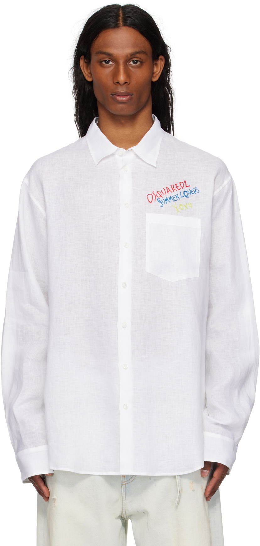Košulja DSQUARED2 Dsquared2 'Summer Lovers' Oversized Linen Shirt Bijela | S78DM0048-D35294-100