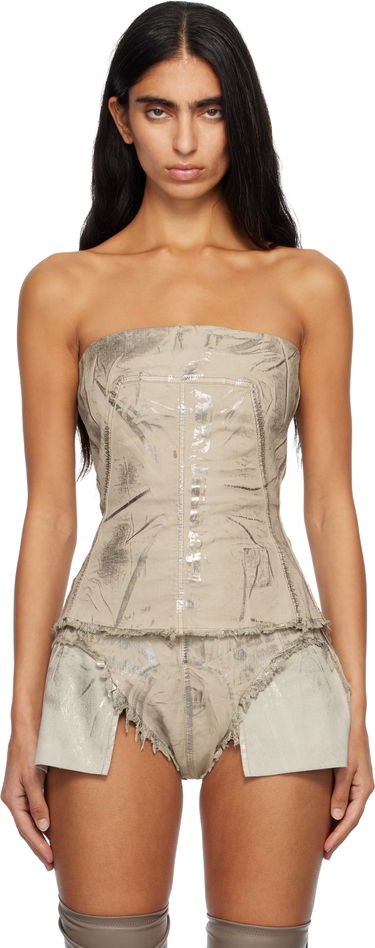 Crop top Rick Owens Rick Owens DRKSHDW Concordians Strapless Metallic Bustier Denim Top Bež | DS02E7129 SDPF, 0