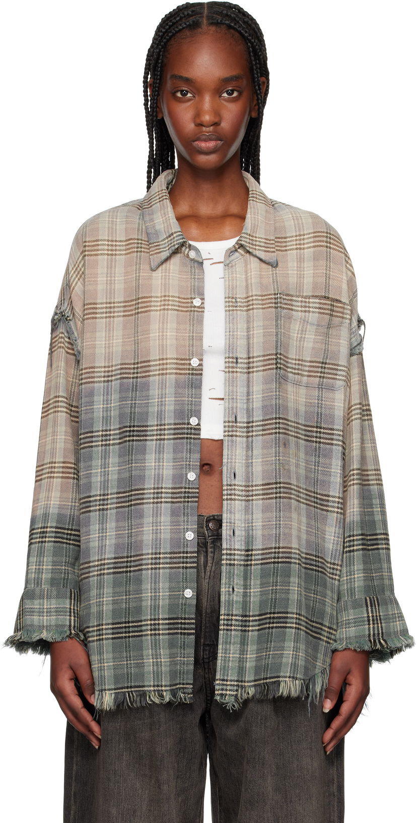 Košulja R13 R13 Shredded Seam Drop Neck Plaid Shirt Višebojno | R13WR075-R458B
