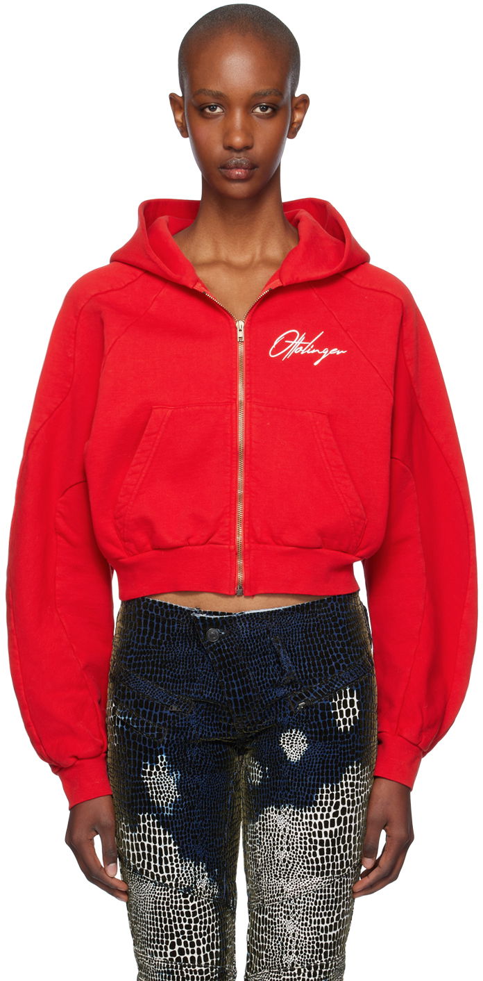 Dukserice Ottolinger Ottolinger Multiline Zip Cropped Hoodie Crvena | 1150202621
