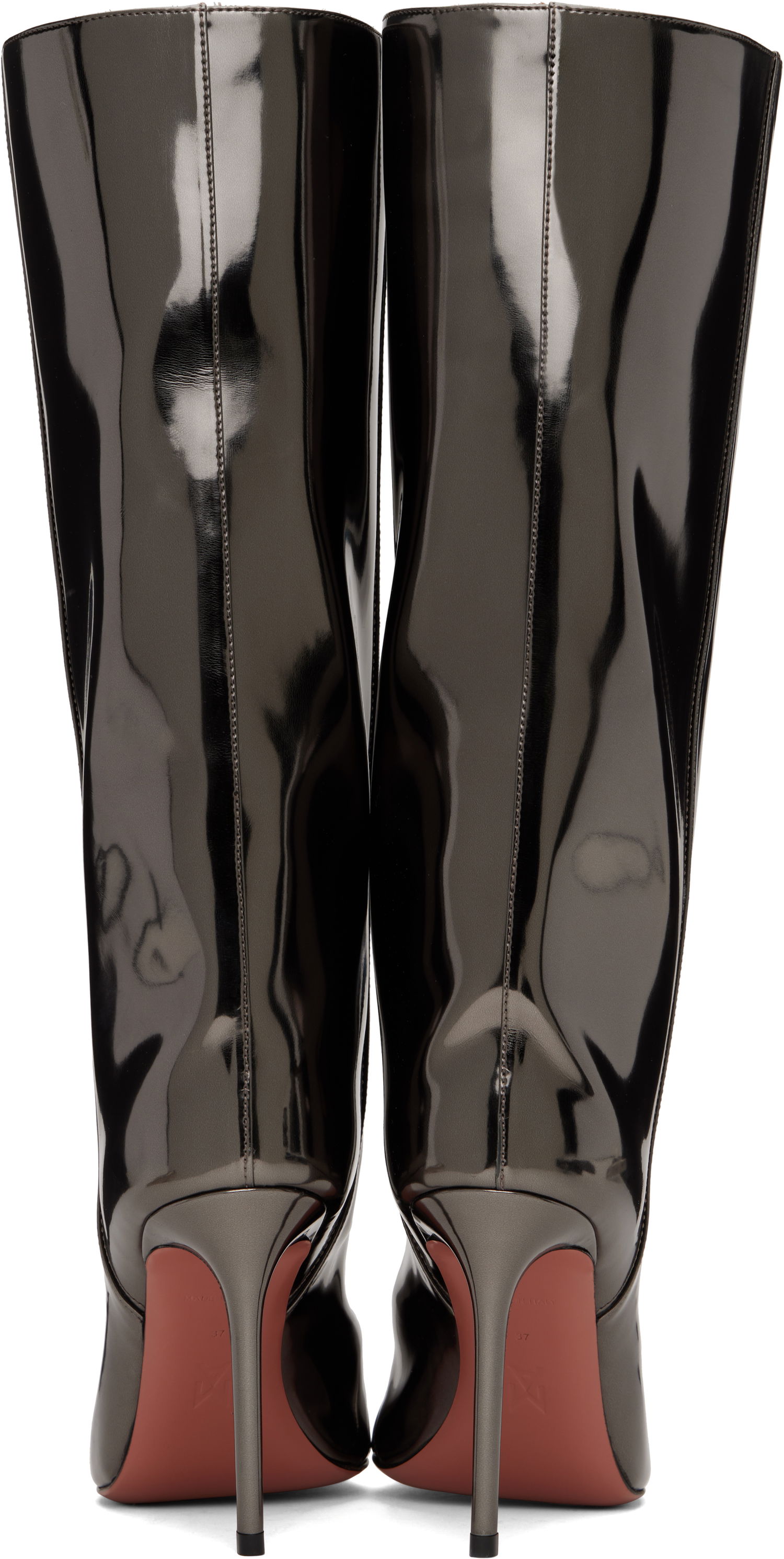 Tenisice i cipele Amina Muaddi Fiona 95 Metallic Leather Tall Boots Crna | FIONA BOOT 95, 1