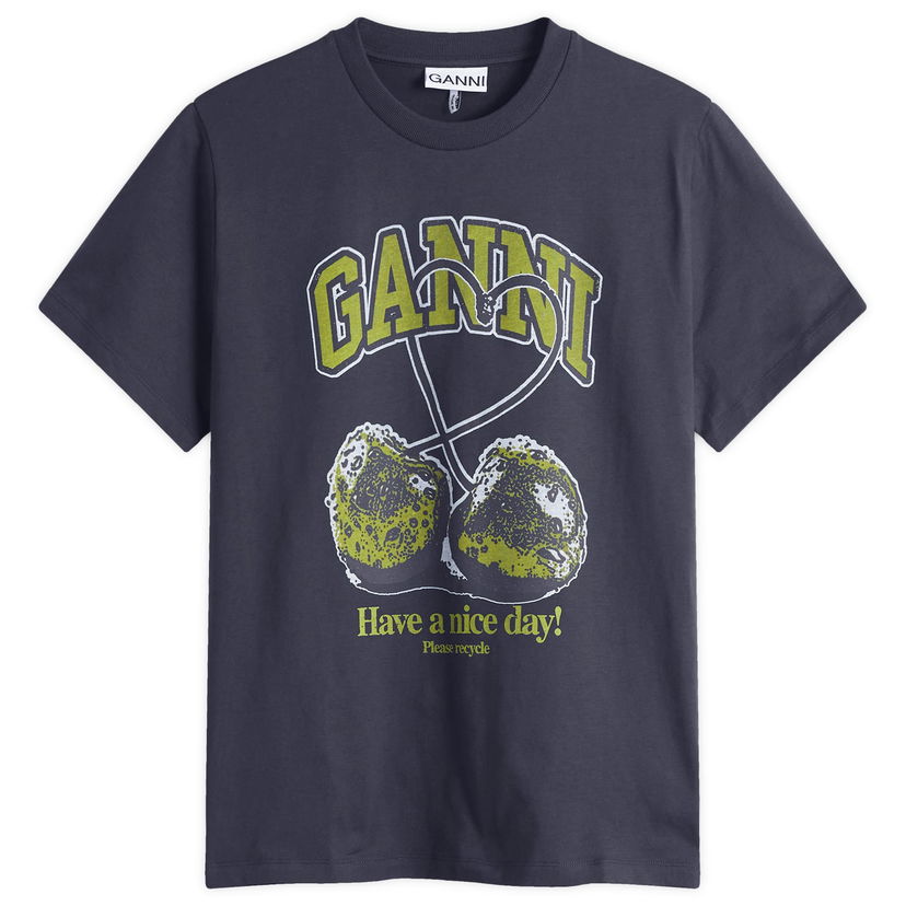 Majica kratkih rukava GANNI GANNI Relaxed Fit Graphic T-Shirt with Cherries Print Tamnoplava | T4292-252