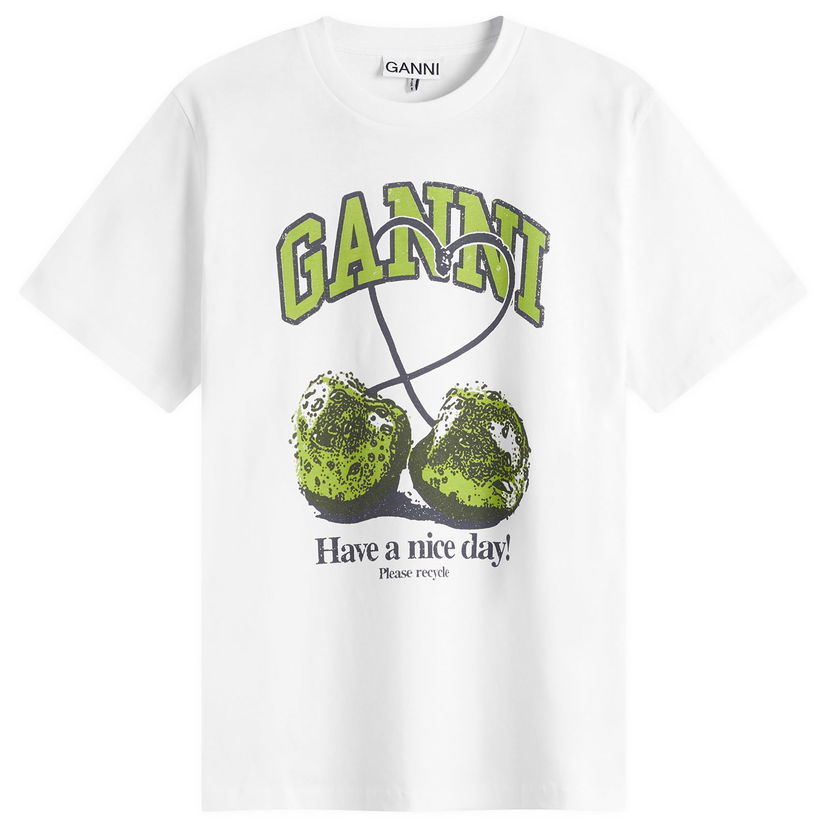 Majica kratkih rukava GANNI GANNI Cherry Relaxed T-Shirt, Size Large Bijela | T4291-151