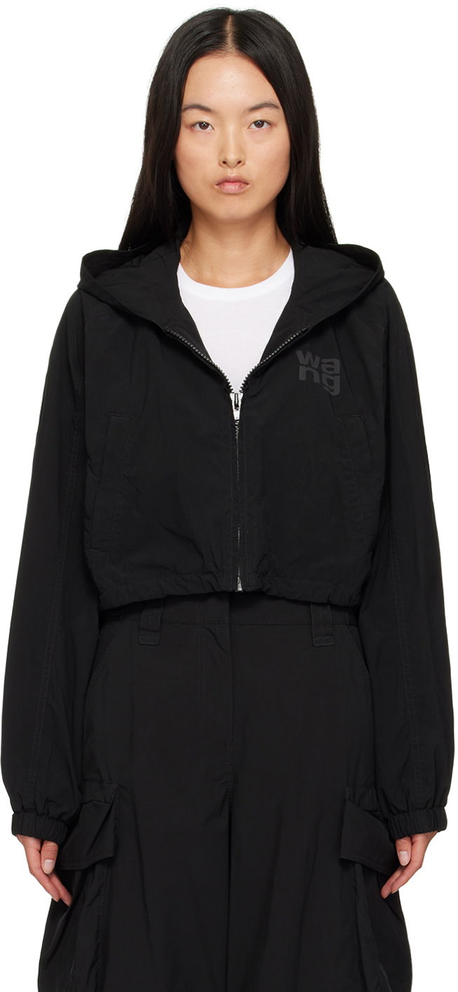 Dukserice Alexander Wang Alexander Wang Logo Cropped Hooded Jacket Crna | 4WC3242087