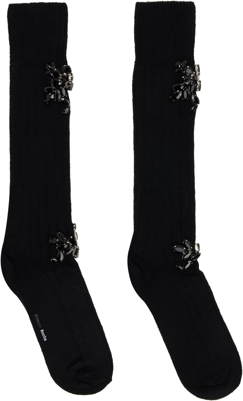 Čarape Simone Rocha Simone Rocha Embellished Rose Knee Socks Crna | SOCK63B 0634