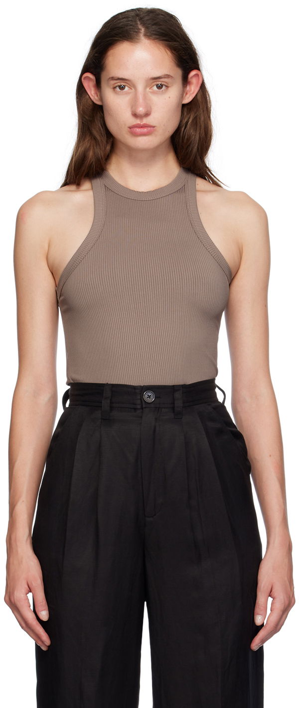 Majica bez rukava Anine Bing Eva Ribbed Tank Top Smeđa | A-08-10269-BWN27