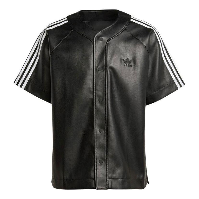 Košulja adidas Originals Adicolor 3-Stripes Faux Leather Baseball Shirt Crna | IZ4048