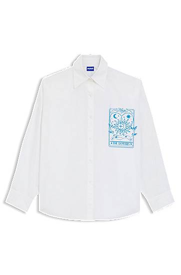 Košulja BOSS Oversized-fit Blouse in Cotton with Tarot Prints Bijela | 50550270