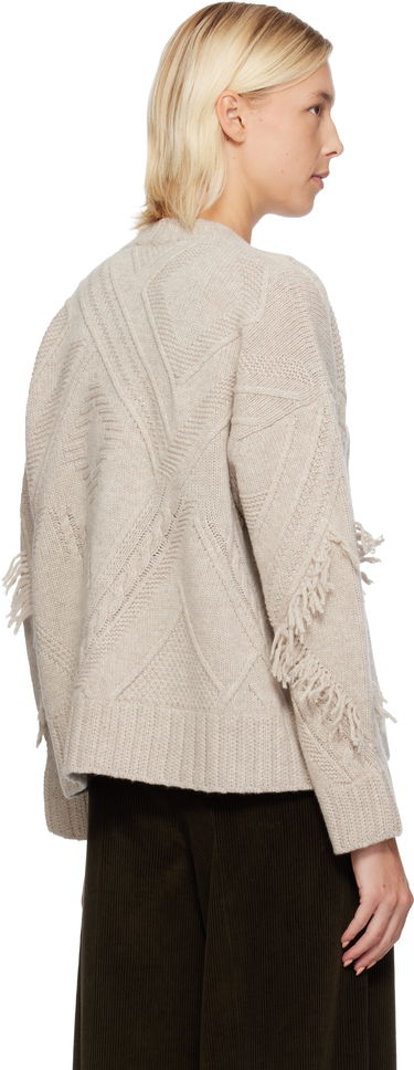 Džemper Max Mara Weekend Max Mara Stallo V-Neck Fringe Knit Cardigan Bež | 2525346052600, 2